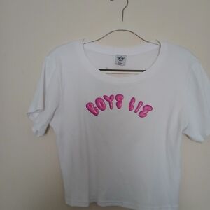 Boys Lie White and Pink Crop Top